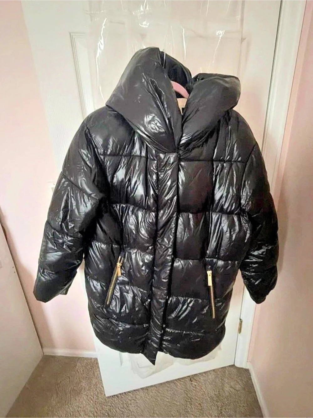 Michael Kors Metallic Shiny Puffer Jacket Black
